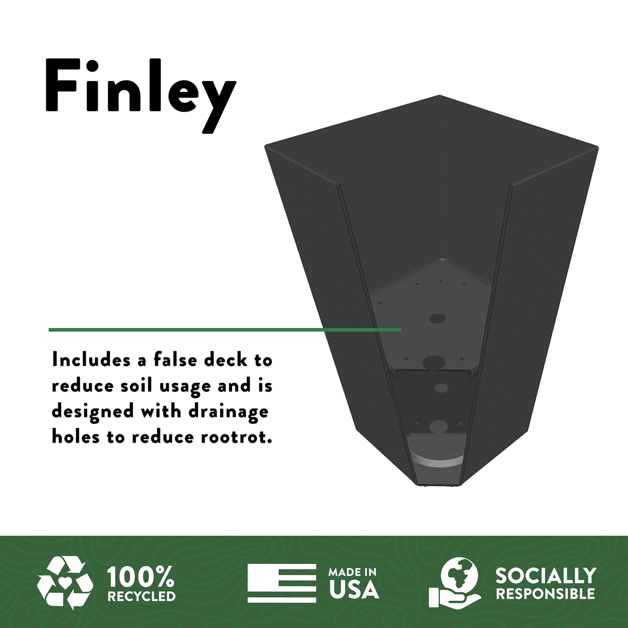 Bloem Finley 20" Tall Tapered Recycled Plastic Planter, Indoor/Outdoor, Black