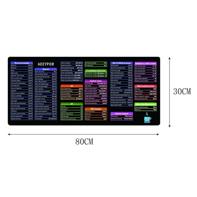 weibbin Excel Shortcut Keys Mouse Pad - Extended Large Cheat Sheet Gaming Mousepad | PC Office Spreadsheet Keyboard Mat | Non-Slip Stitched Edge