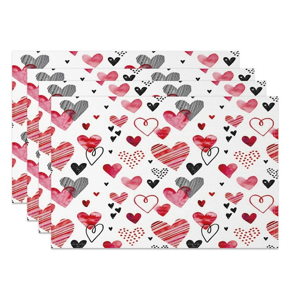 SUNOLIFE Valentine's Day Placemats Set of 4,Valentine Heart Table Place Mats 12x18 inch