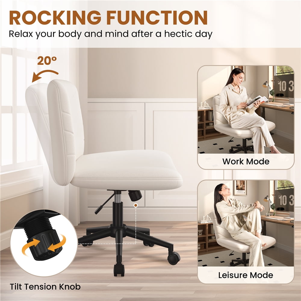 Yaheetech Fabric Rolling Armless Home Office Chair with Extra Wide Seat, Beige