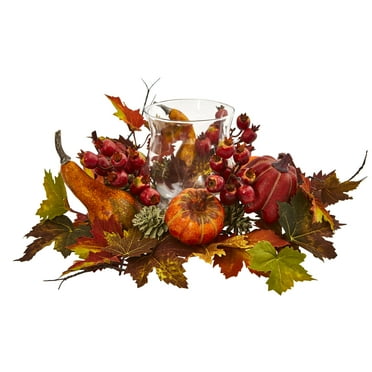 Nearly Natural 8" Maple Pumpkin and Gourd Artificial Plant Candelabrum, Multicolor