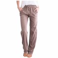 thumbnail image 1 of WILLBEST Pants for Women Women High Waisted Wide Leg Solid Color Pants Casual Drawstring Elastic Trousers Comfy Straight Leg Long Pants with Pockets Cargo Work Pants, 1 of 2