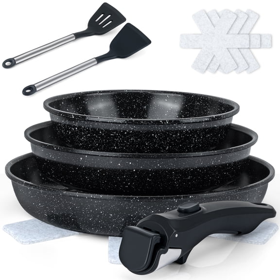 Blidinner Nonstick Frying Pans , Detachable Handles, 3 Piece Skillet Set (8"/10"/12"), Compatible with All Stovetops, Dishwasher & Induction and Oven Safe, Easy to Clean for Home Daily Cooking