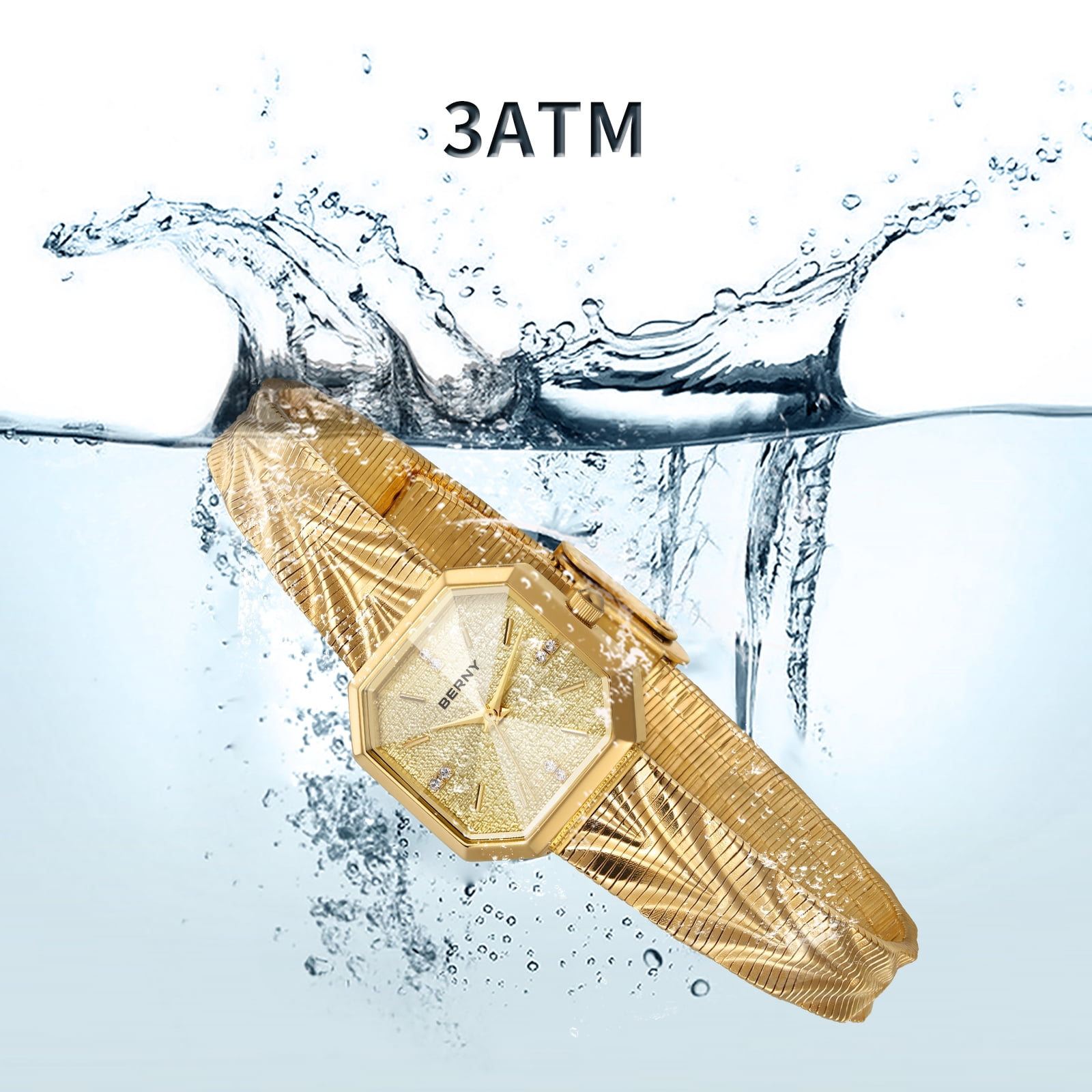 BERNY Small Gold Watches for Women, Dainty Luxury Diamond Dial, Stainless Steel Bracelet Watch, Fashion Ladies Analog Quartz Watch, Minimalist Waterproof Womens Wristwatch Gifts (Gold #1)