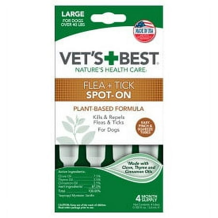 UPC: 0031658105205 | Vet s Best Flea and Tick Spot-on Drops Topical Flea and Tick Prevention for Dogs – Plant-Based Formula – Certified Natural Oils – For Large Dogs – 4 Month Supply