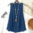 thumbnail image 2 of Women's Plain Double Layer Tank Top Summer Loose Fit Scoop Neck Sleeveless Tee Tank Flowy Casual Daily Wear Tops Navy, 2 of 9