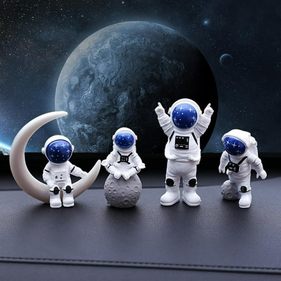 4Pcs Blue White Astronaut Statues Set, Spaceman Sculpture Figurines Outer Space Theme Decor for Room Cake Topper