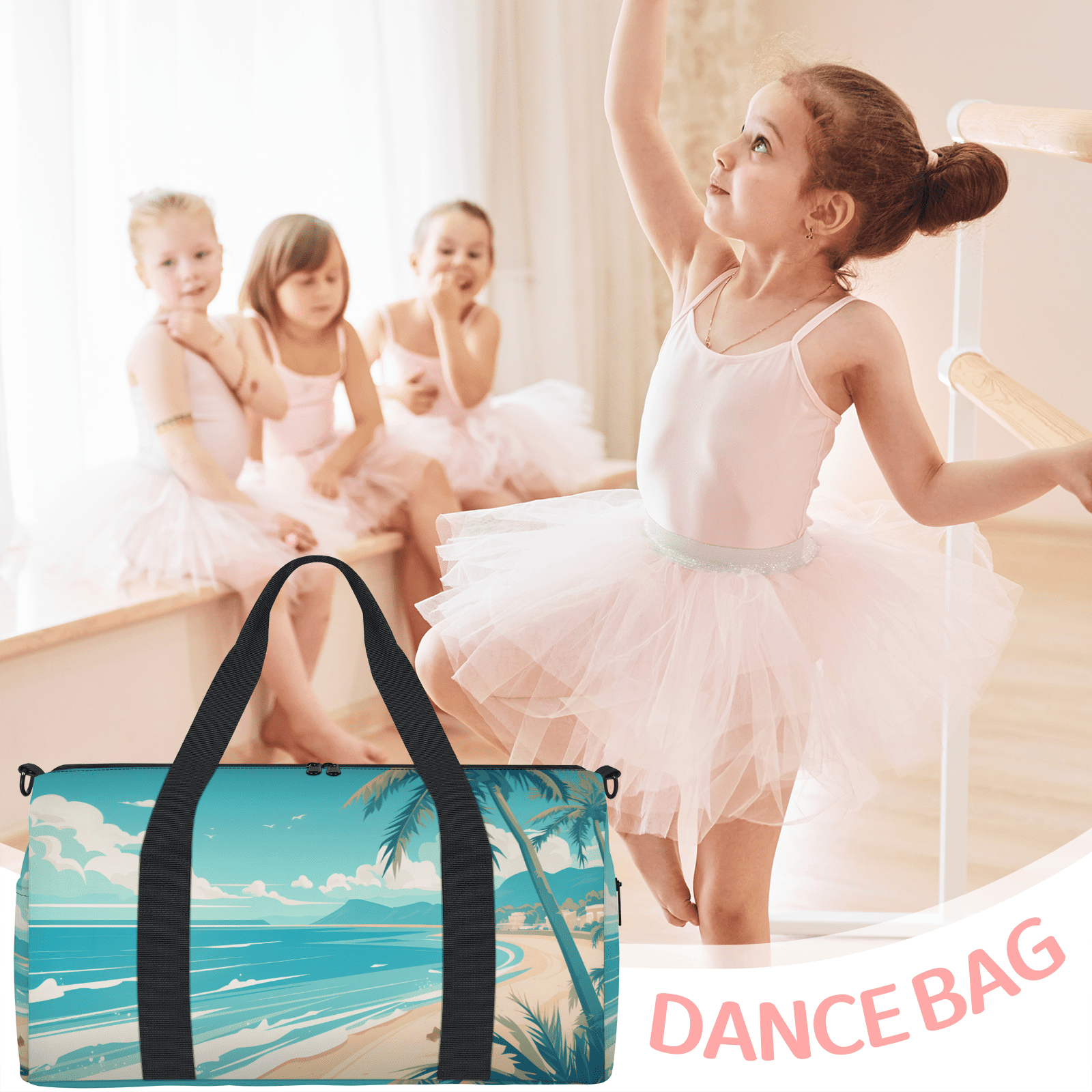 Herdesigns Ocean Beac Gym Bag for Women, Duffle Bag for Travel Sport, Palm Tree Lightweight Waterproof Carry on Weekender Dance Yoga Workout Bags