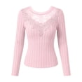 thumbnail image 5 of Qiggri Women's Lace Neck Long Sleeve Top,Ribbed Knit Blouse,Casual Slim Fit Floral Lace Sheer Shirt for Fall Winter, 5 of 6
