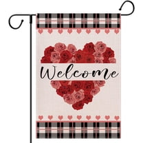 Valentines Day Flags for Outdoors 28 X 40 Double Sided Large Happy Valentine''s Day House Flags Burlap Farmhouse Rustic Welcome Decorative Holiday Flags for Porch Decor Outside Decoration Rose Heart