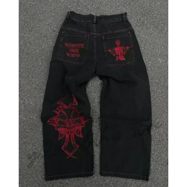Womens Polyester Printed Oversized Baggy Wide Leg High Waist Full Length Jeans