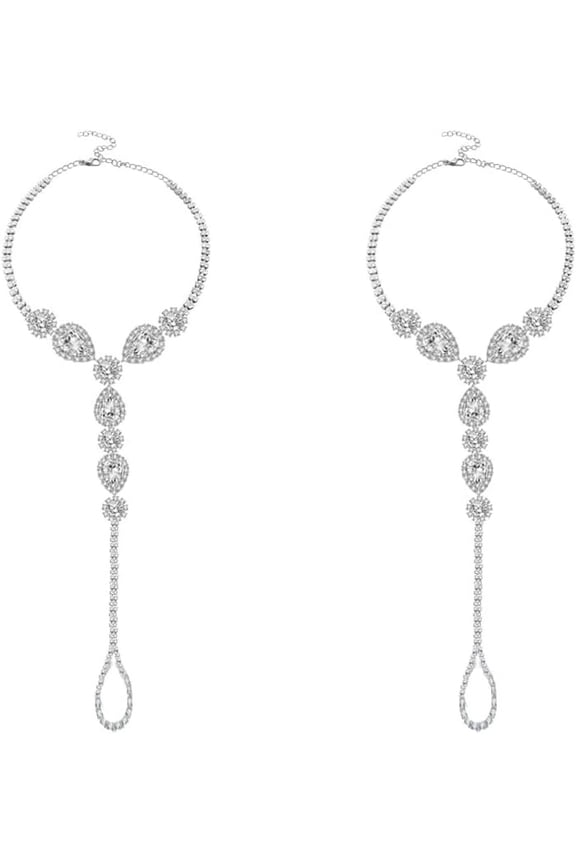 2Pcs Diamond Foot Chain Barefoot Sandals Anklet with Toe Ring Rhinestone CZ Crystal Ankle Bracelet Ankle Chain Summer Beach Wedding Foot Jewelry Dainty Party Accessories