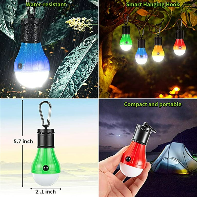 Lepro LED Camping Lantern, Camping Accessories, 3 Lighting Modes, Hanging Tent  Light Bulbs with Clip Hook for Camping, Hiking, Hurricane, Storms, Outages,  Collapsible, Batteries Included, 4 Packs