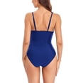thumbnail image 3 of Traje de baño de una pieza con tirantes finos de malla de retales elástico ajustado con cuello en V traje de baño azul oscuro XXL, 3 of 5
