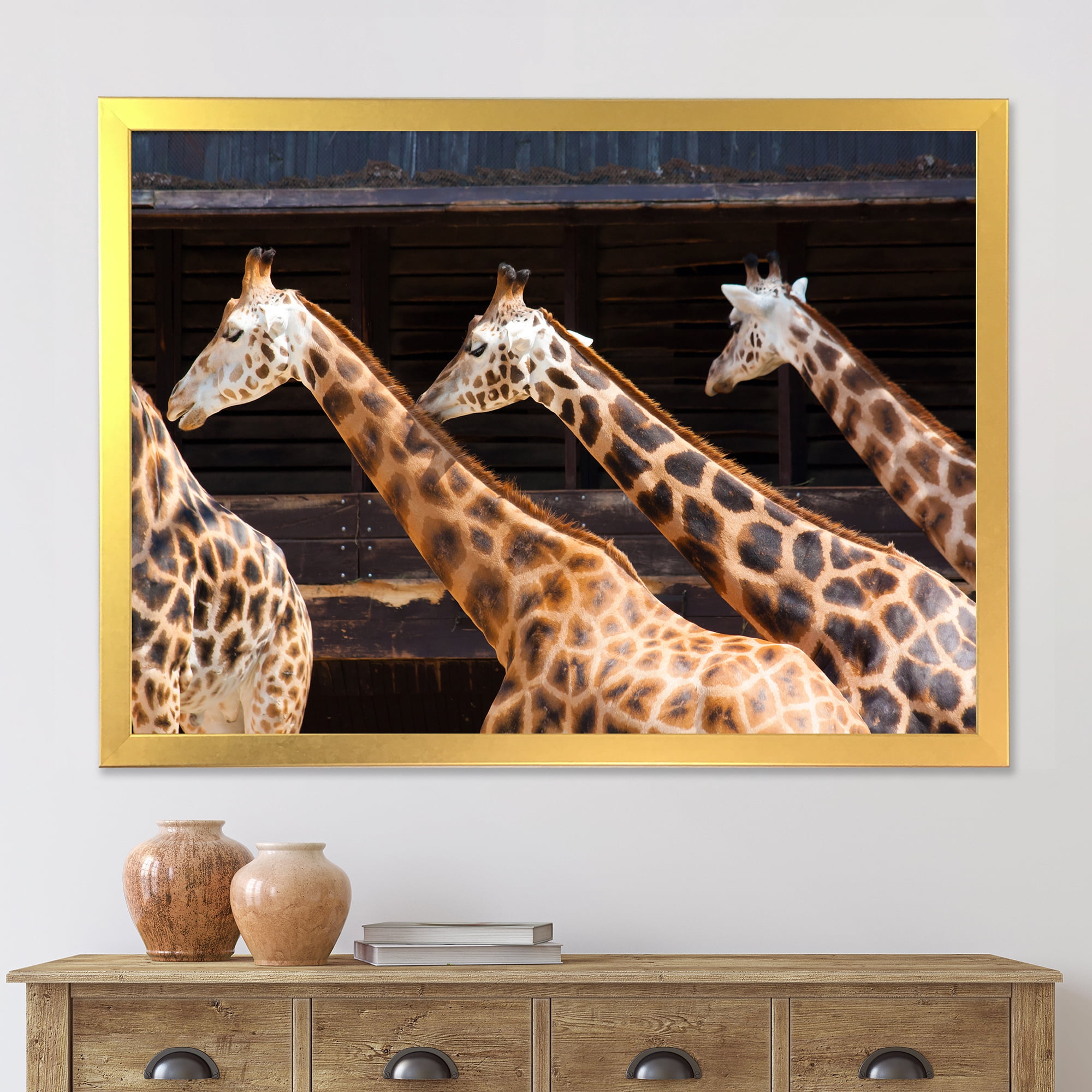 Designart 'Portrait Of Three Giraffes Running' Farmhouse Framed Art Print