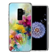 MUNDAZE Case For Samsung Galaxy S9 Plus Watercolor Flowers Abstract Spring Colorful Floral Painting Phone Cover