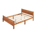 thumbnail image 5 of Full Size Platform Bed Frame, SEGMART Platform Bed Frame with Headboard, Solid Wood Bed Frame with Wood Slat Support/Footboard, Bed Frame No Box Spring Needed, 82.3"L x 57"W x 35.4"H, Oak, H2382, 5 of 9