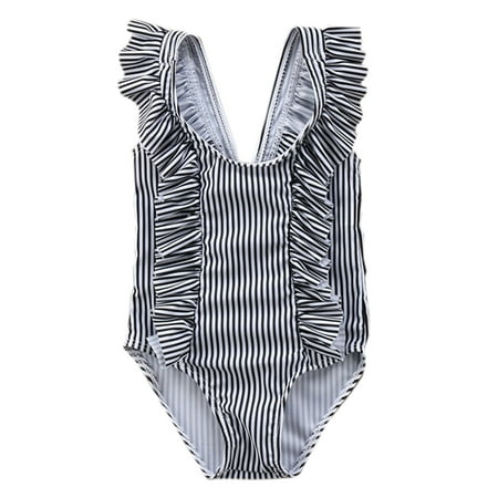 

stylesilove Baby Girl Ruffle Striped Swimsuit One-Piece (100/18-24 Months Black)