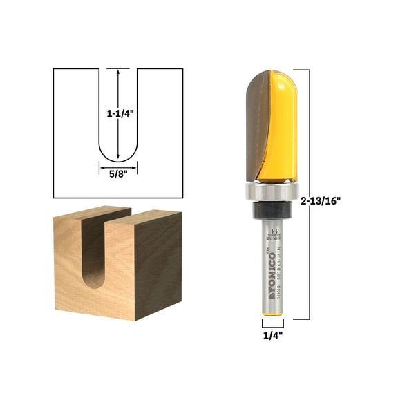 5/8" Diameter Core Box Template Router Bit - 1/4" Shank - Yonico 14964q