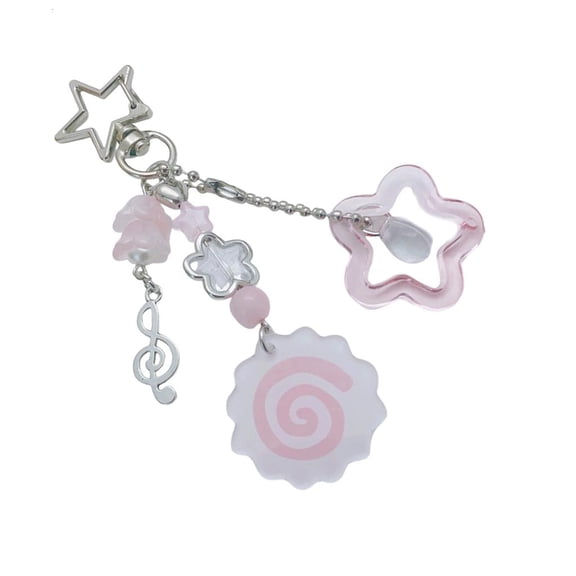 Lerpwige Delicate Pink Star Fish Cake Beaded Keychain Musical Note Pendant For Everyday Accessories