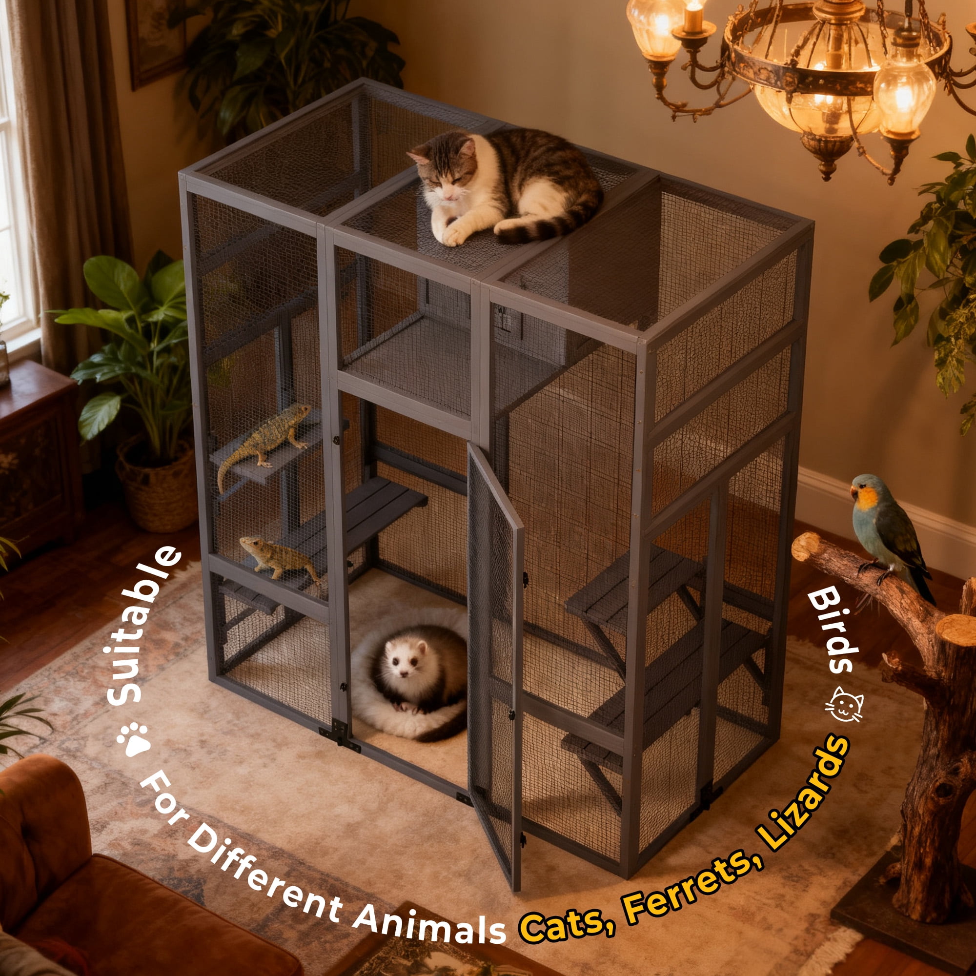COZIWOW Extra Large Outdoor Cat House with 4-Way Pet Door & Weatherproof PVC Protector Hood