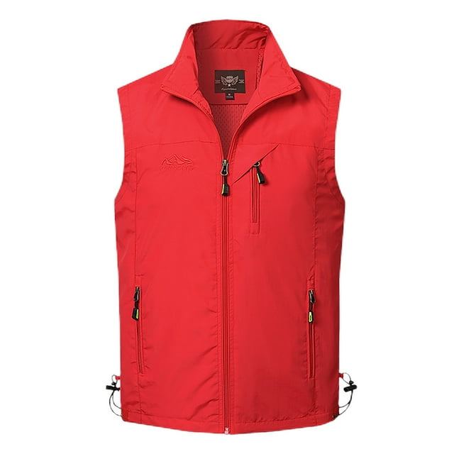 CVLIFE Men Casual Jacket Vest Solid Color Full Zip Outwear Outdoor Jackets Red M