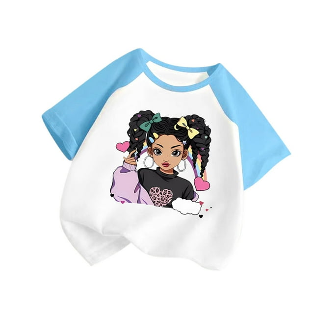 GDREDA Vêtements Fille Enfant Bébé Filles Mignon Col Rond Manches Courtes Imprimé Manches Raglan T-Shirt d'Été Décontracté T-Shirts Fille Bleu, 11-12 Ans