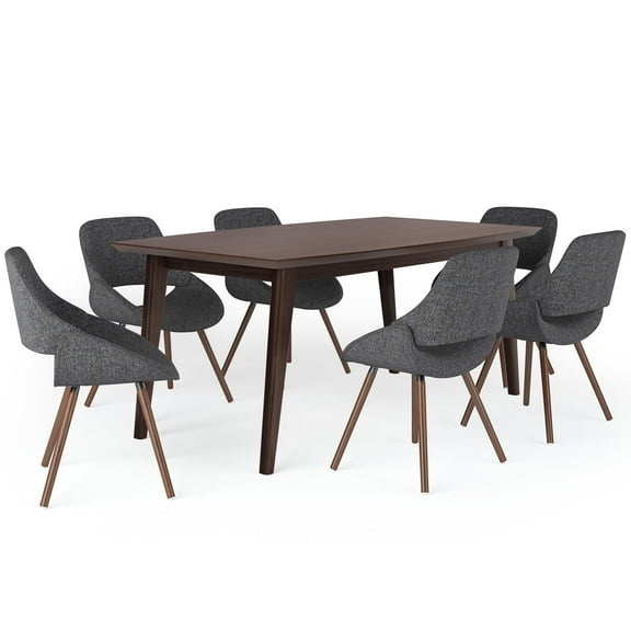 Simpli Home Malden / Draper 7 Pc Dining Set with 6 Upholstered Bentwood Dining Chairs & 66 in Wide Table