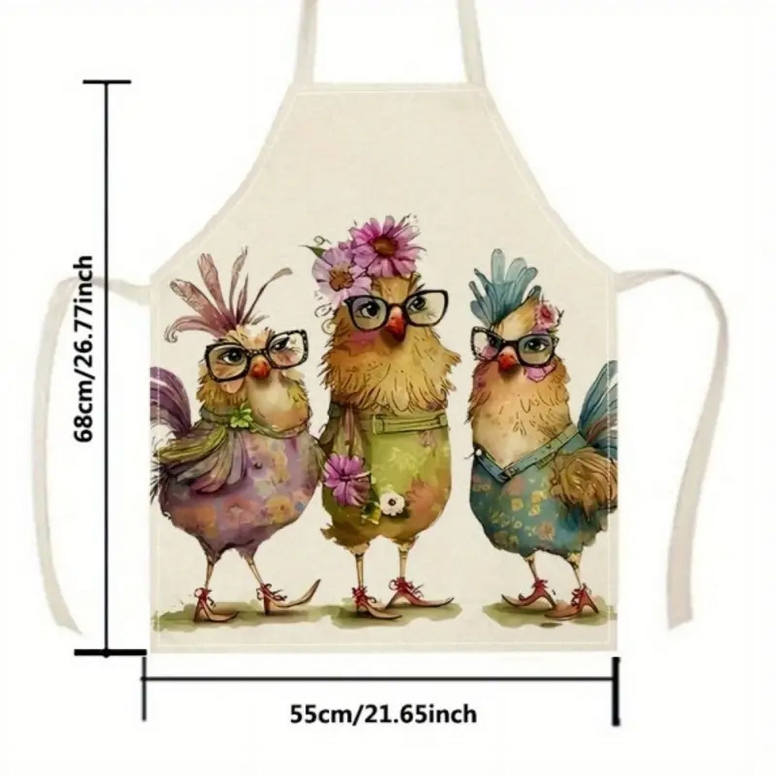 2PCS Kitchen Apron Cartoon Rooster Pattern Linen Apron, Rustic Farmhouse Kitchen Cooking Apron With Adjustable Strap For Home Use