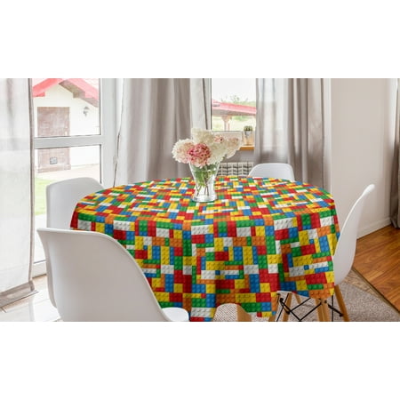 

Colorful Round Tablecloth Nursery Pattern Repetitive Toy Brick Parts Illustration Covered on Background Circle Table Cloth Cover for Dining Room Kitchen Decor 60 Multicolor by Ambesonne