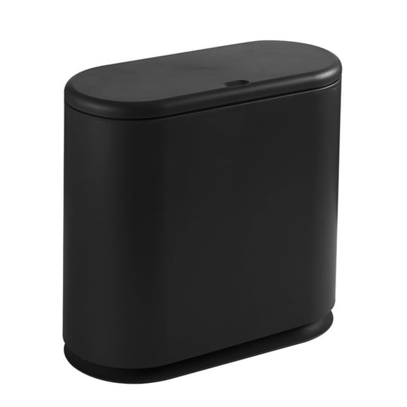 HANAMYA 8 Liter Slim Trash Can w/Press Top Lid Garbage Bin for Bathroom in Black