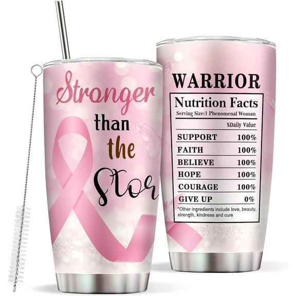 Breast Cancer Gifts for Women, Cancer Awareness Tumbler with Straw and Lid 20oz, Breast Cancer Survivor Gifts for Women, Stainless Steel Coffee Tumbler Cup for Women