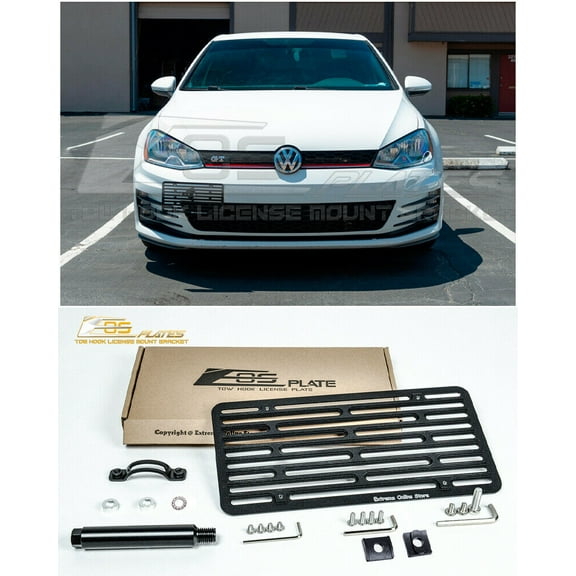 Extreme Online Store Replacement For 2015-2017 Volkswagen GTI MK7 NO PDC Models | EOS Plate Version 2 Front Bumper Tow Hook License Relocator Mount Bracket Tow-236-V2 ( Full Size )
