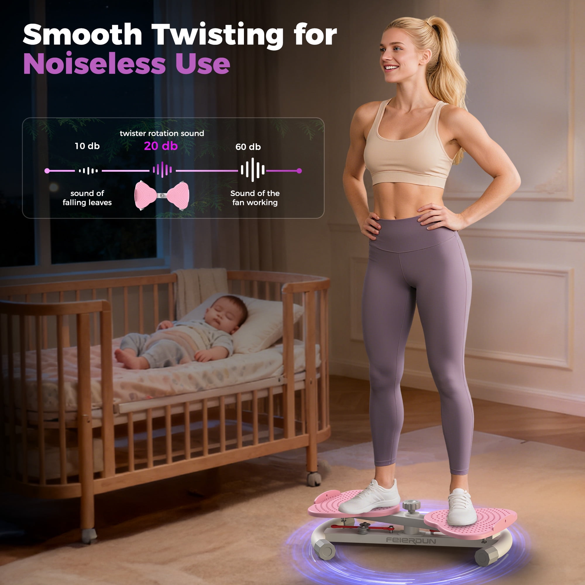 UPGO Slim Waist Twister - 330 lbs Silent Ab Toner Machine for Women, Core Workout Board, Home Gym Equipment for Hourglass Figure & Love Handle Reduction, Pink