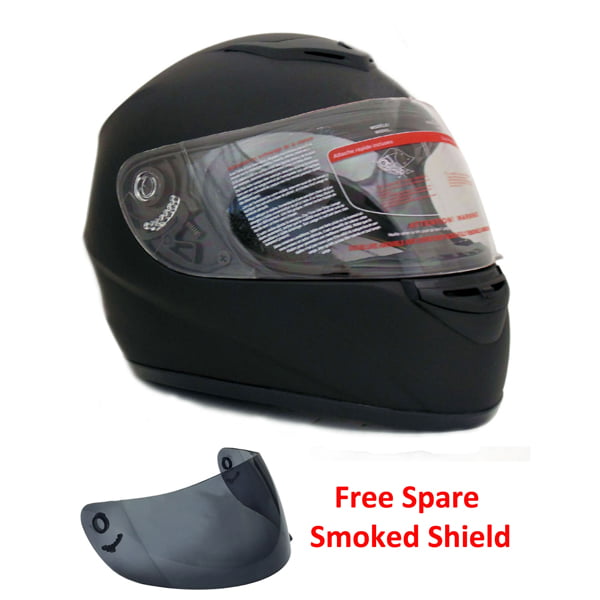 Full Face Street Bike Motorcycle Helmet Free Smoked Shield DOT Matte Black 
