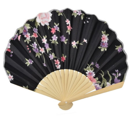 Folding Hand Fan - Women Dancer Wood Frame Floral Pattern Dancing Folding Handheld Fan 23cm Length