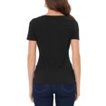 thumbnail image 3 of INSPIRE CHIC Cowl Neck for Women's Short Sleeve Button Decor Ruched Front Casual Basic T-shirt Black L, 3 of 5