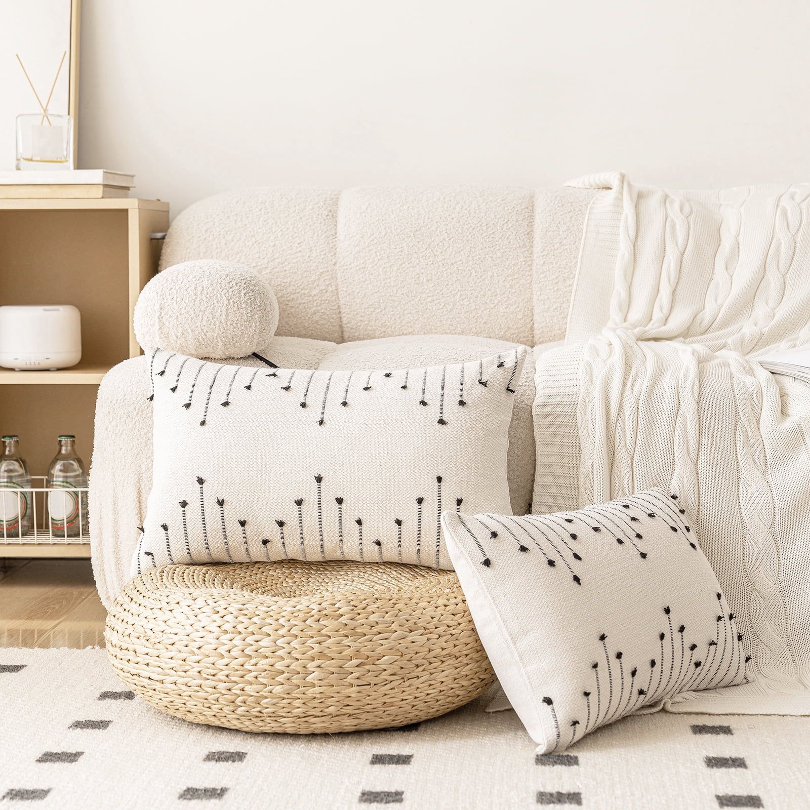 Skodaer Boho Decorative Throw Pillow Covers Beige and Black Striped Pillow Case,12x20,2 Count