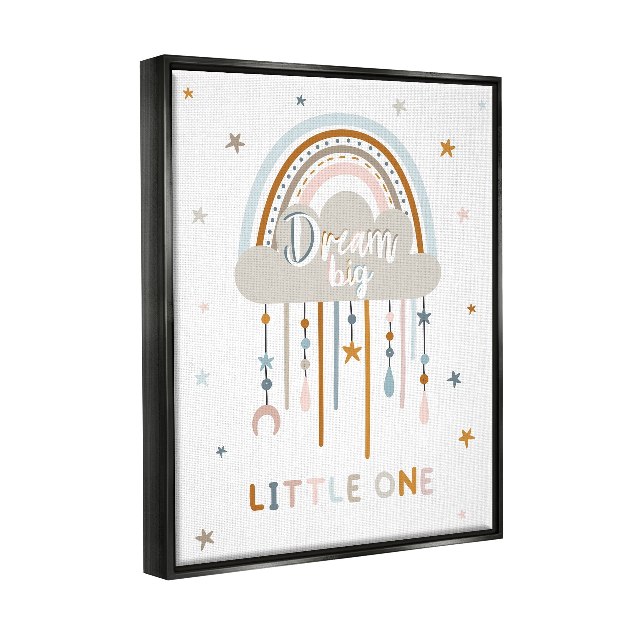 Stupell Industries Dream Big Little One Nursery Rainbow Clouds Graphic Art Metallic Gold Floating Framed Canvas Print Wall Art, Design by Angela Nickeas