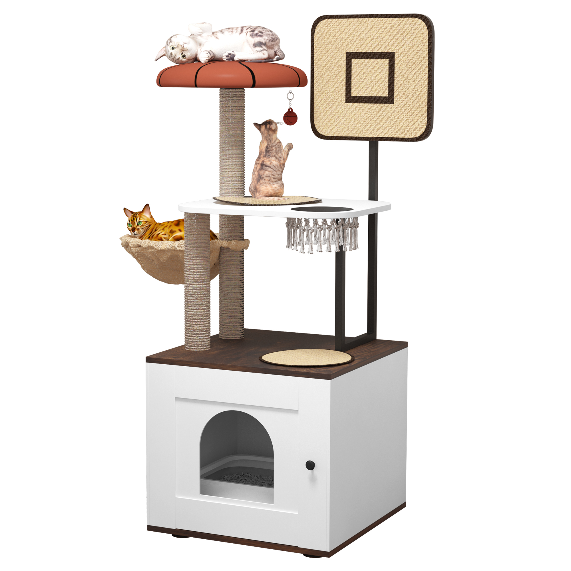 LVSOMT Cat Tree with Litter Box Enclosure, Wooden Cat Litter Box
