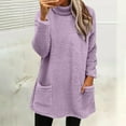 thumbnail image 2 of XIAONU Womens Sweatshirts Semi-High Neck -Lined Warm Hoodless Sweatshirt Solid Color Long Sleeve Kangaroo Pocket Baggy Pullover Tops, 2 of 6