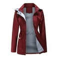 thumbnail image 3 of Defitshape Women's Waterproof Rain Jacket Hooded Raincoat Lightweight Military Anorak Long Spring Winter Zip Up Full Zip Windproof Outerwear Burgundy X-Large, 3 of 4