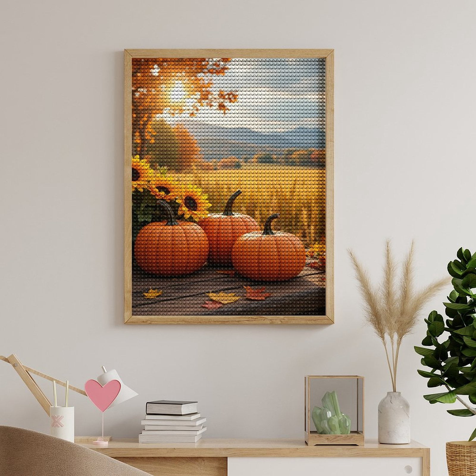 Diamond Art Kits for Adults, Autumn Harvest Pumpkins Sunflowers 5D Diamond Painting Kits for Adults Beginners, DIY Full Drill Diamond Painting, Gem Art and Crafts 12x16