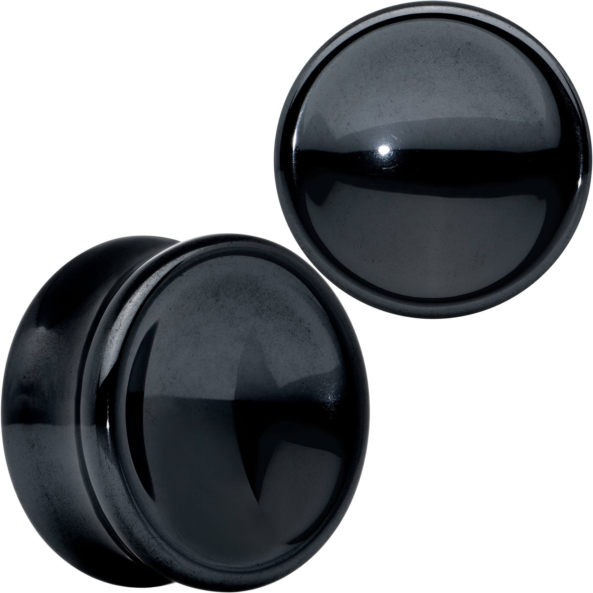 Body Candy 2PC Solid Black Hematite Stone Concave Saddle Plugs Double