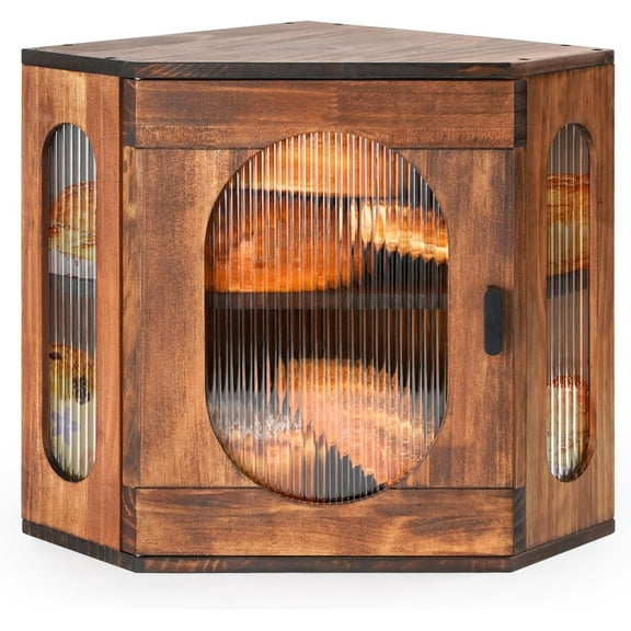 Bread Box for Kitchen Countertop Corner Bread Storage Wooden Breadbox Container 2 Layer Bread Holder Keeper Large Farmhouse Bread Bin Shelf for Homemade Pantry Vintage Acrylic Window(Brown)