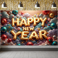 thumbnail image 5 of Gold Letter Happy New Year Banner Balloon Design New Year Display Colorful Decor Star Pattern Festive Backdrop for New Year Party Holiday Celebration Indoor Decoration, 5 of 9