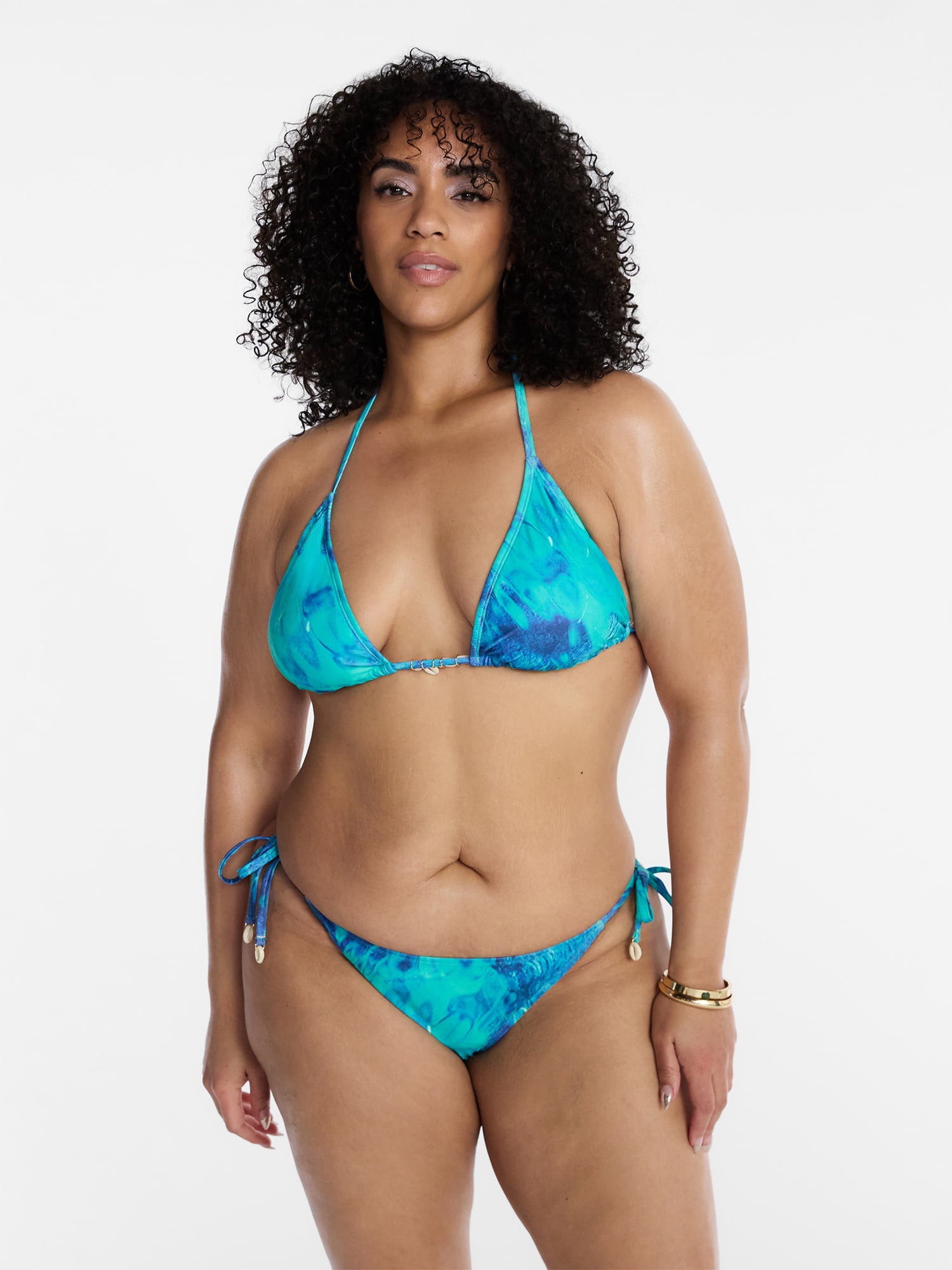 Hot Girl Summer by Megan Thee Stallion Women’s and Women's Plus Miami Blue Shell Triangle Bikini Top, Sizes XS-3X