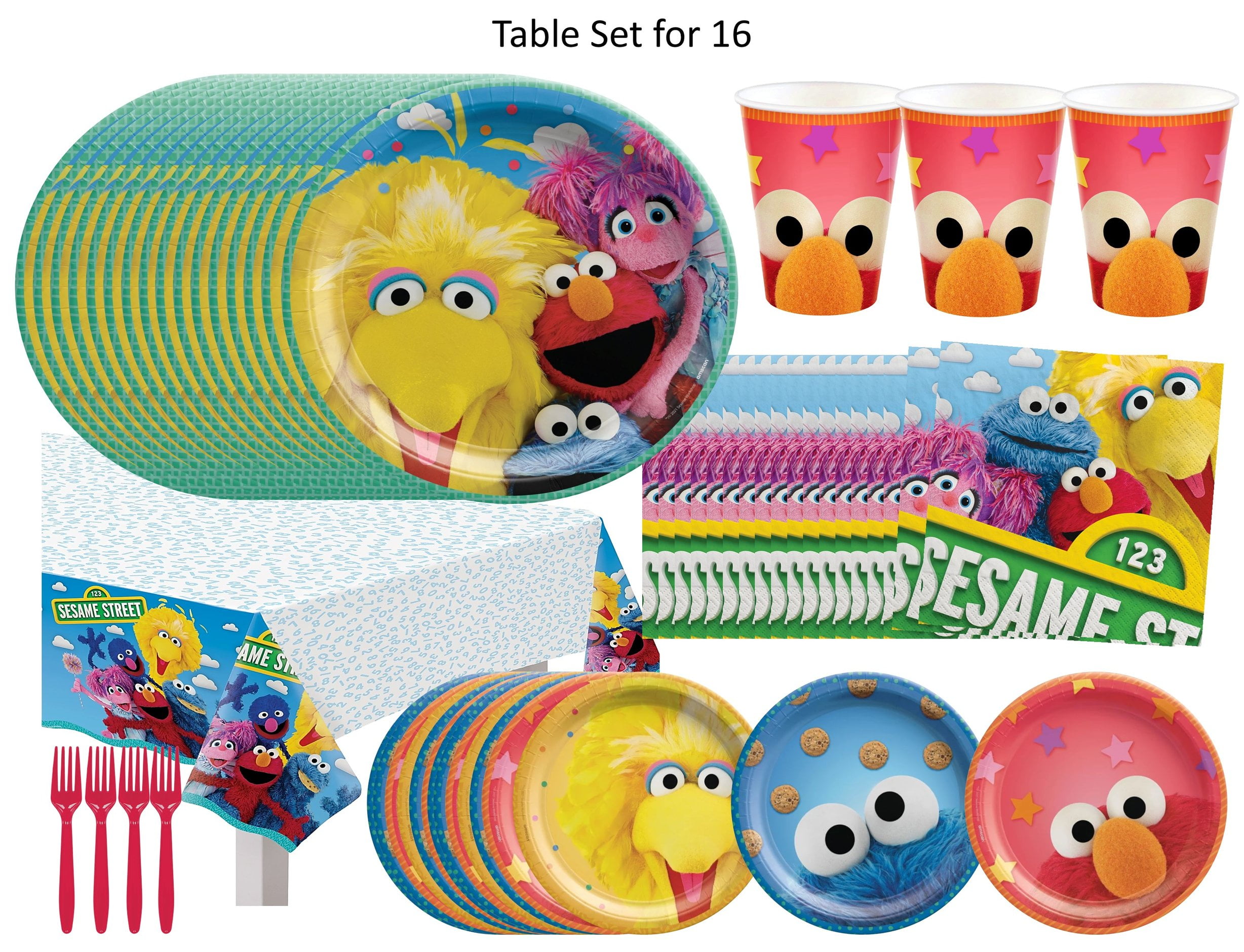 Sesame Street Birthday Party Supplies  Sesame Street Decorations  Sesame Street Tableware  Sesame Street Plates  Sesame Street Balloons Table Set for 16