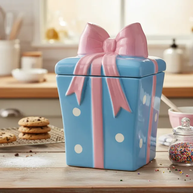 Galletero de Cerámica 3D con Tapa Diseño Caja de Regalo Decorativo