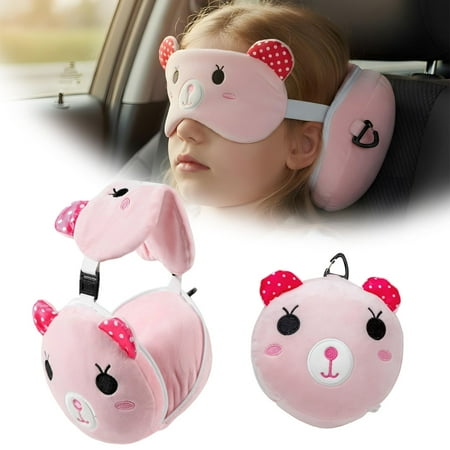 KDFWDM 2-in-1 Travel Pillow & Blackout Eye Mask Set with Soft Plush Material and Foldable Design, Cute Animal Pattern Lightweight Pillow for Airplane, Car Rides and Nap Time Comfort
